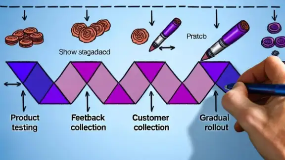 An image of a gradual product launch strategy in the ecommerce industry%2c involving testing%2c feedback collection%2c and gradual rollout to minimize risks.jpeg