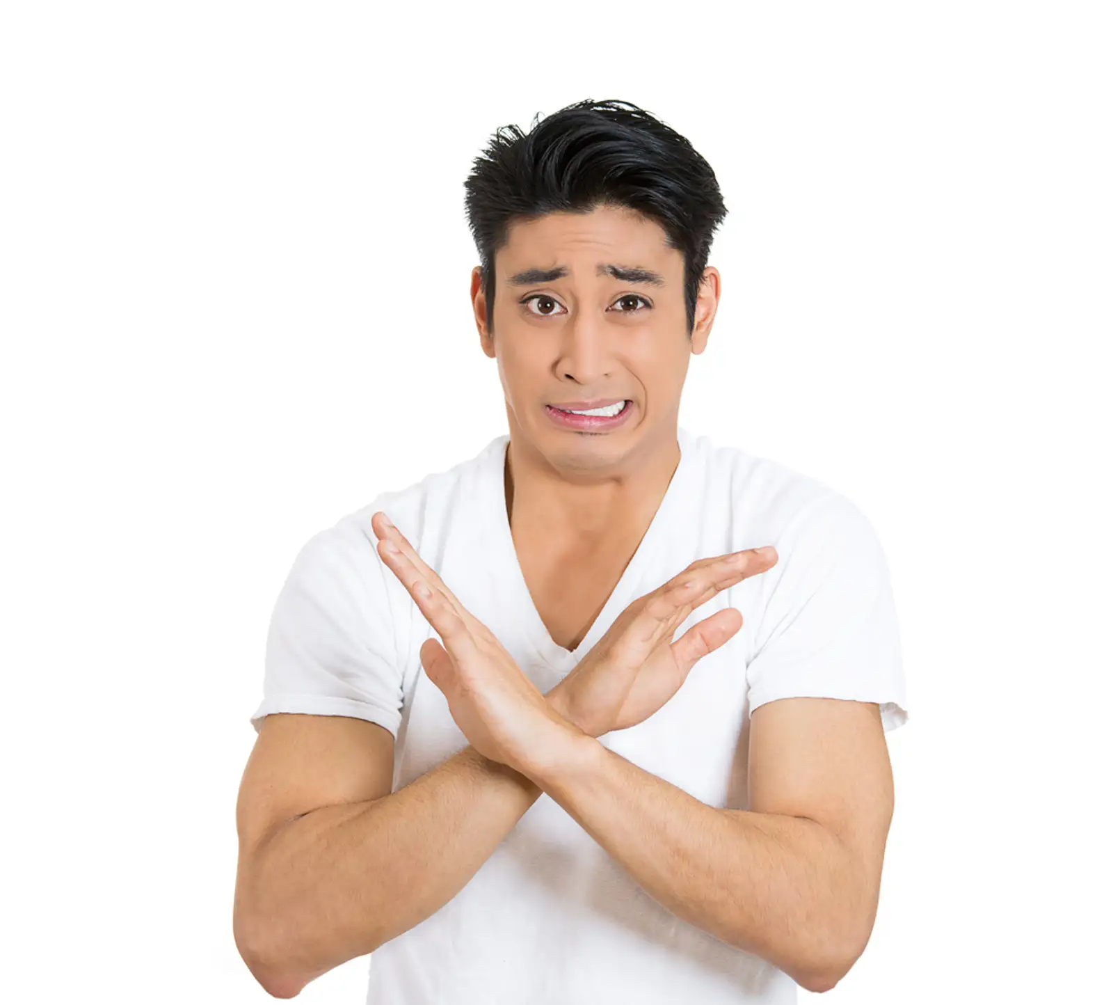 Closeup portrait%2c worried young man showing x sign to stop talking%2c cut it out%2c dont go there%2c isolated white background. Negative emotion facial expression feelings%2c signs symbols%2c body language.jpeg