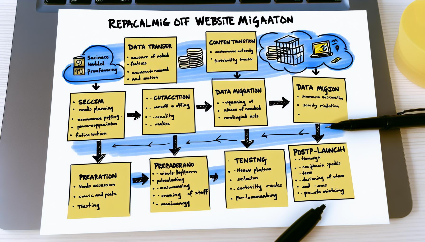 An image of a website migration process for an ecommerce platform%2c involving data transfer%2c content migration%2c and functionality transfer from one sys.jpeg
