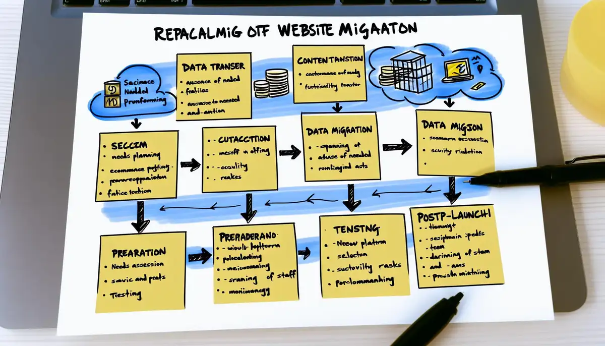 An image of a website migration process for an ecommerce platform%2c involving data transfer%2c content migration%2c and functionality transfer from one sys.jpeg