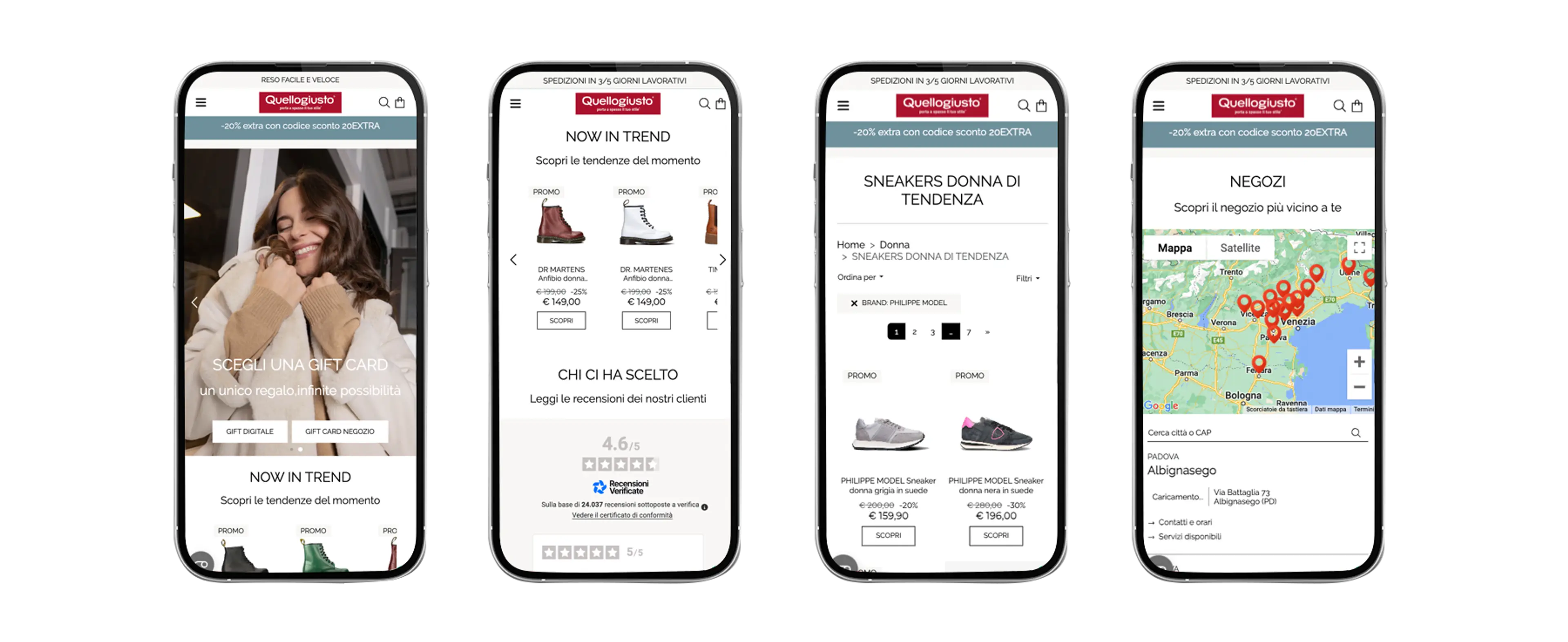 Vista sezioni sito da mobile del sito quellogiusto.it per case history ict sviluppo