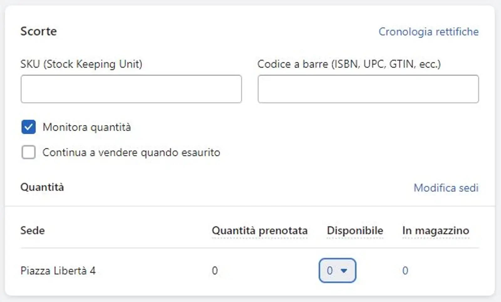 disponibilita magazzino shopify