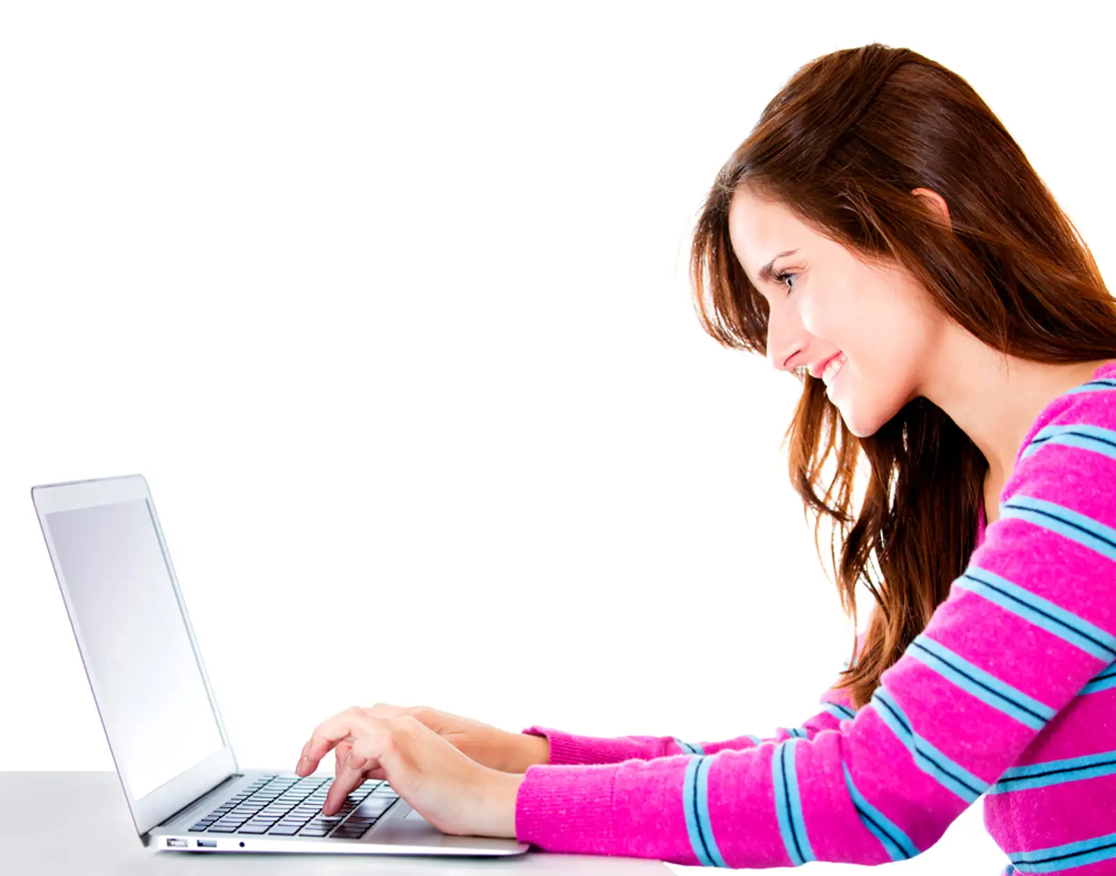 Girl working on the computer - isolated over a white background.jpeg