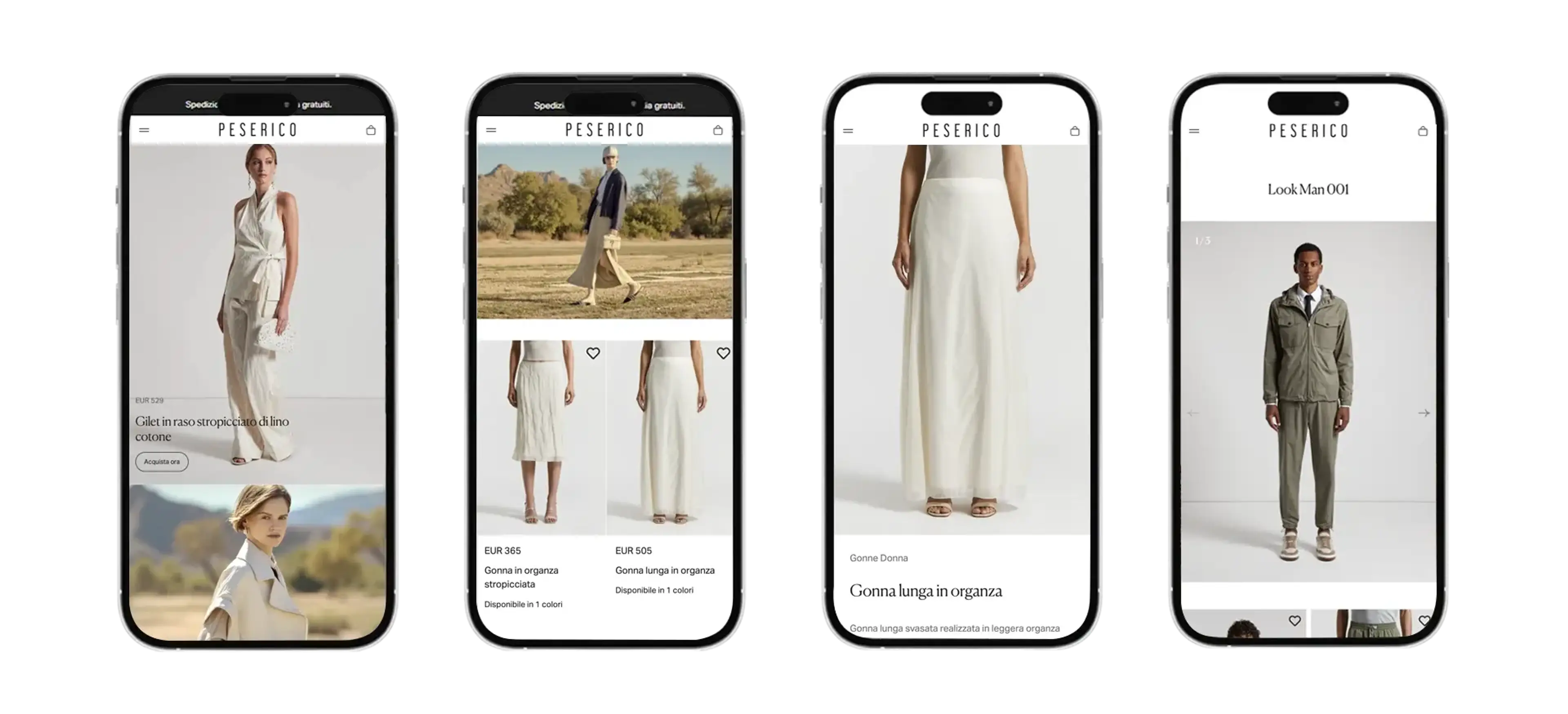 Vista sezioni sito da mobile del sito peserico per case history ict sviluppo