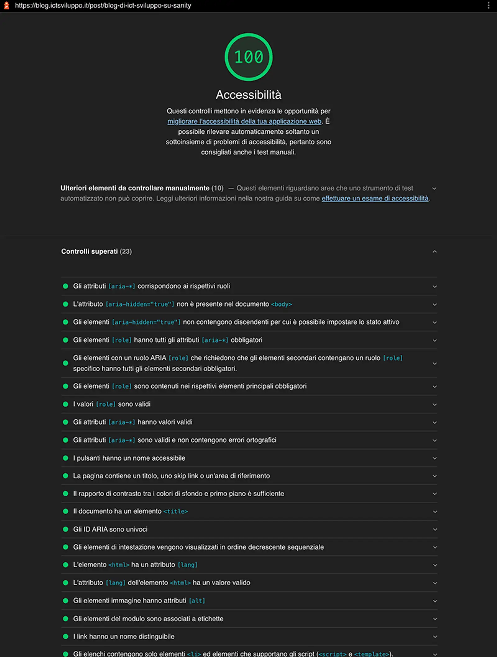 Test del'accessibilità del post che state leggendo sul blog di ict sviluppo