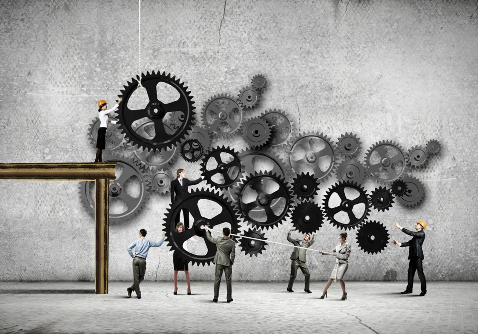 Conceptual image of businessteam working cohesively. Interaction and unity.jpeg