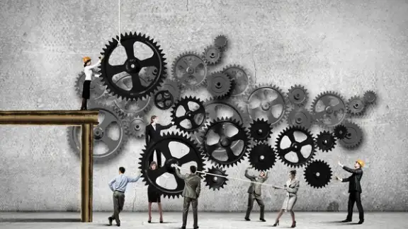 Conceptual image of businessteam working cohesively. Interaction and unity.jpeg