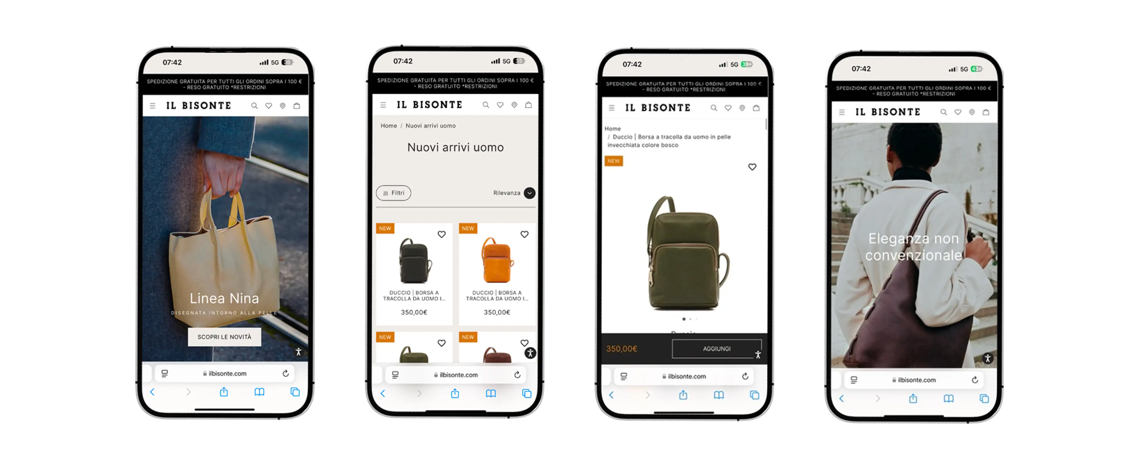 Vista sezioni sito da mobile del sito il bisonte per case history ict sviluppo