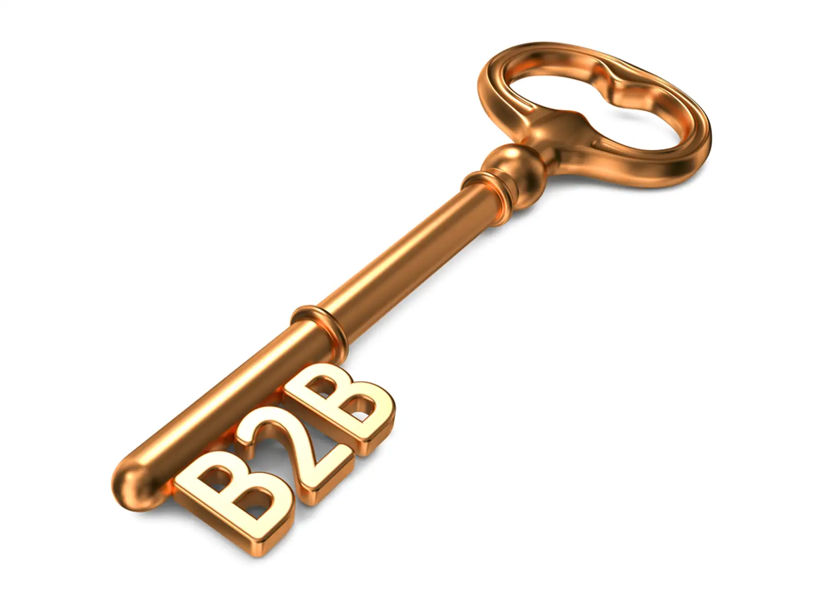 B2B - Golden Key on White Background. 3D Render. Business Concept..jpeg