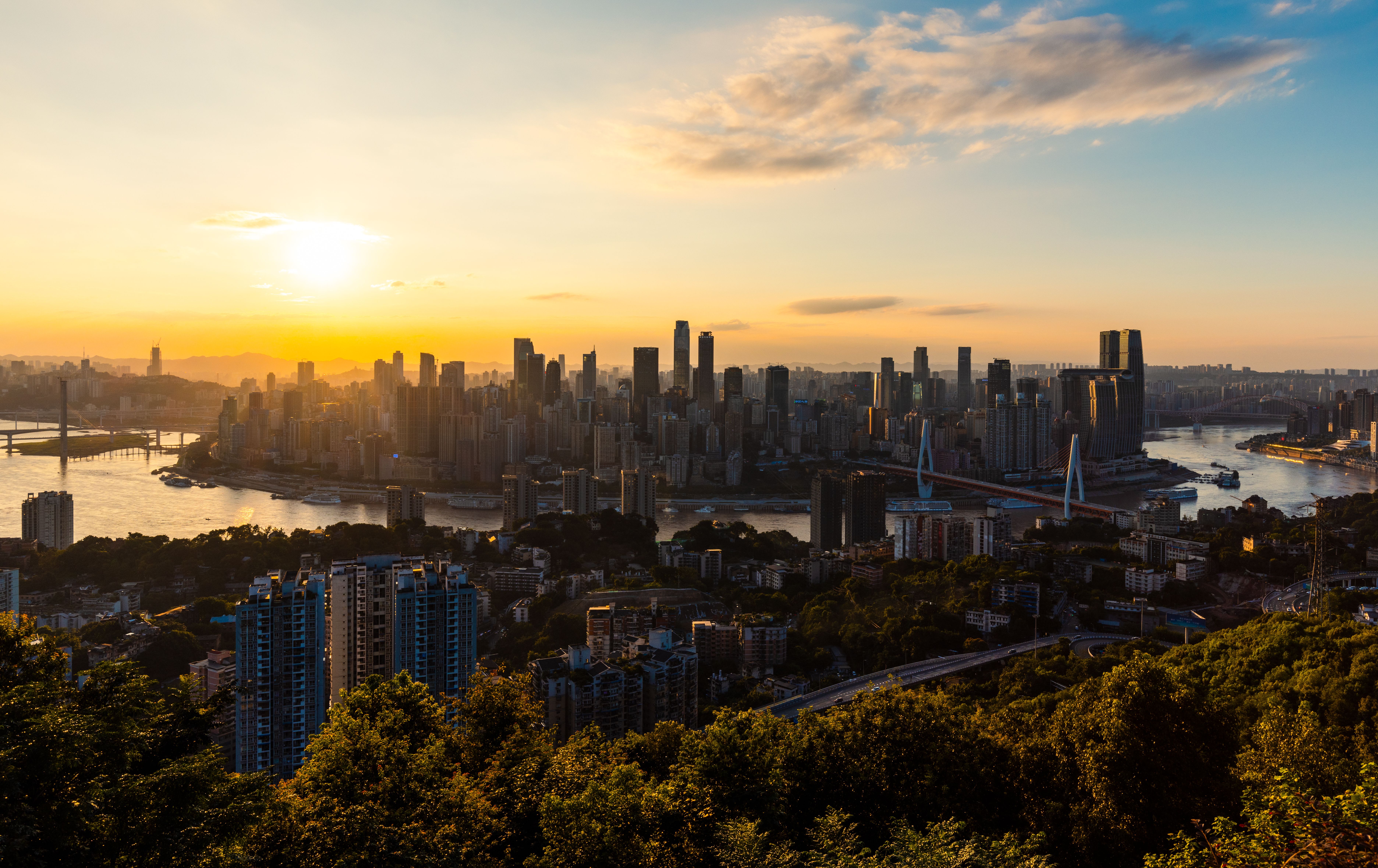 a panoramic view of Chongqing city from mountaintop