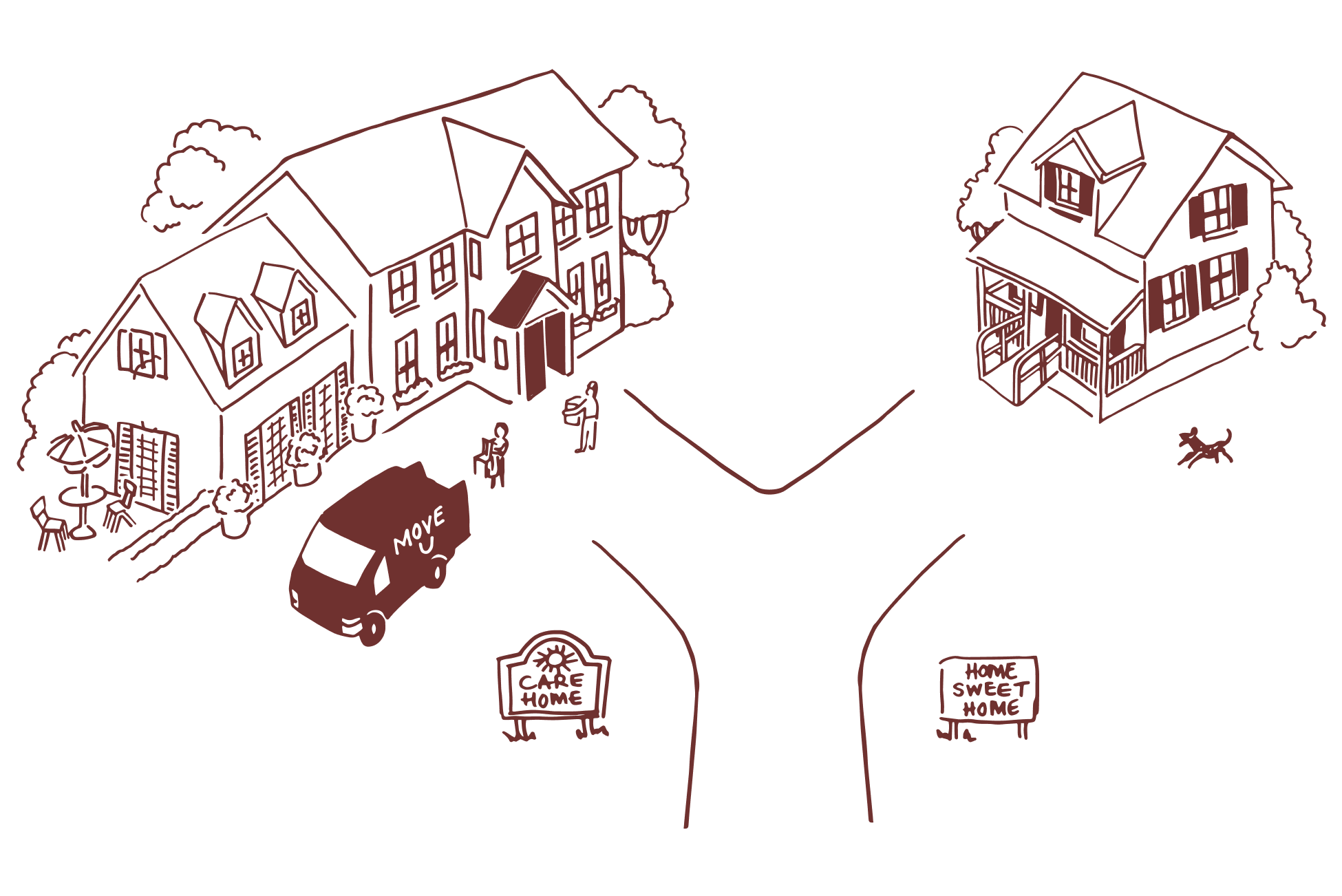 Illustration of person looking out window
