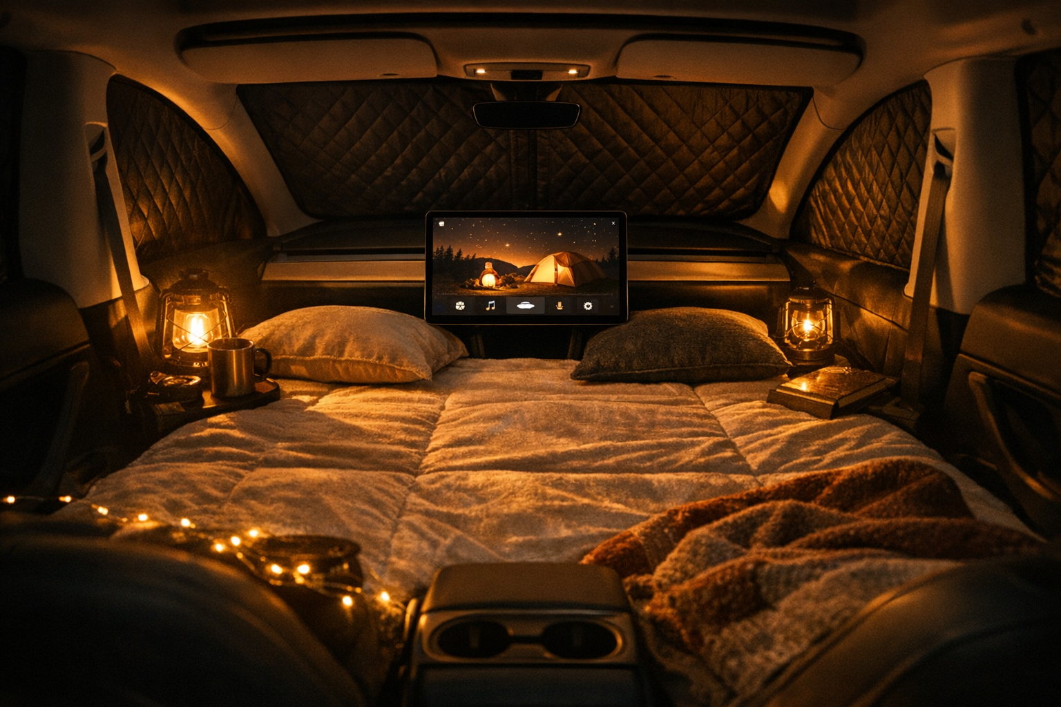Tesla under the sky, perfect for sleeping on the road