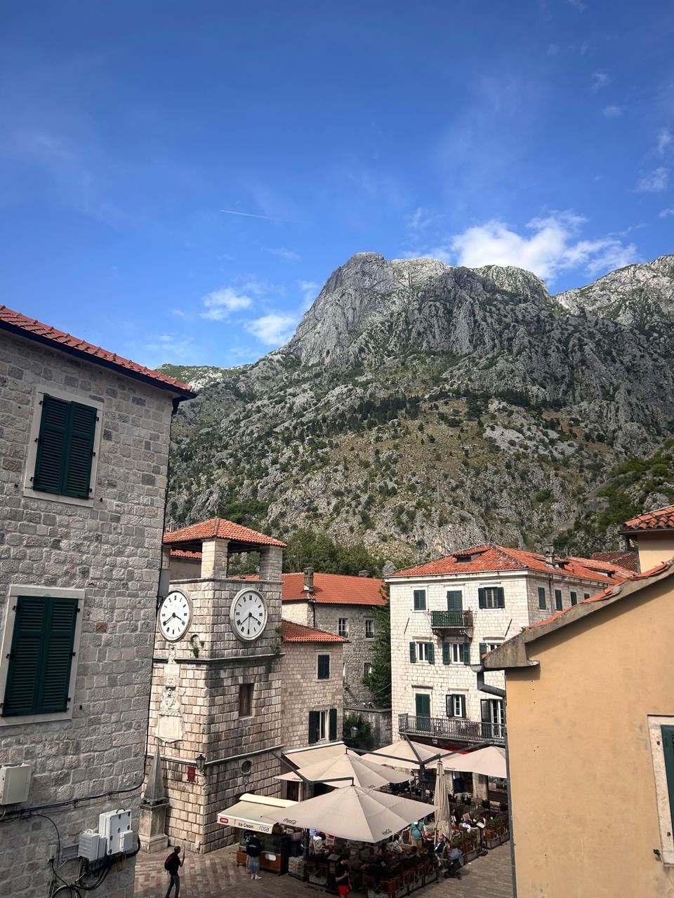 Clock tower square in Kotor's old town, Montenegro