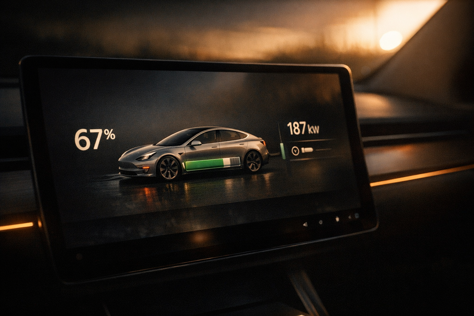 Tesla screen showing fast charging at 187 kW