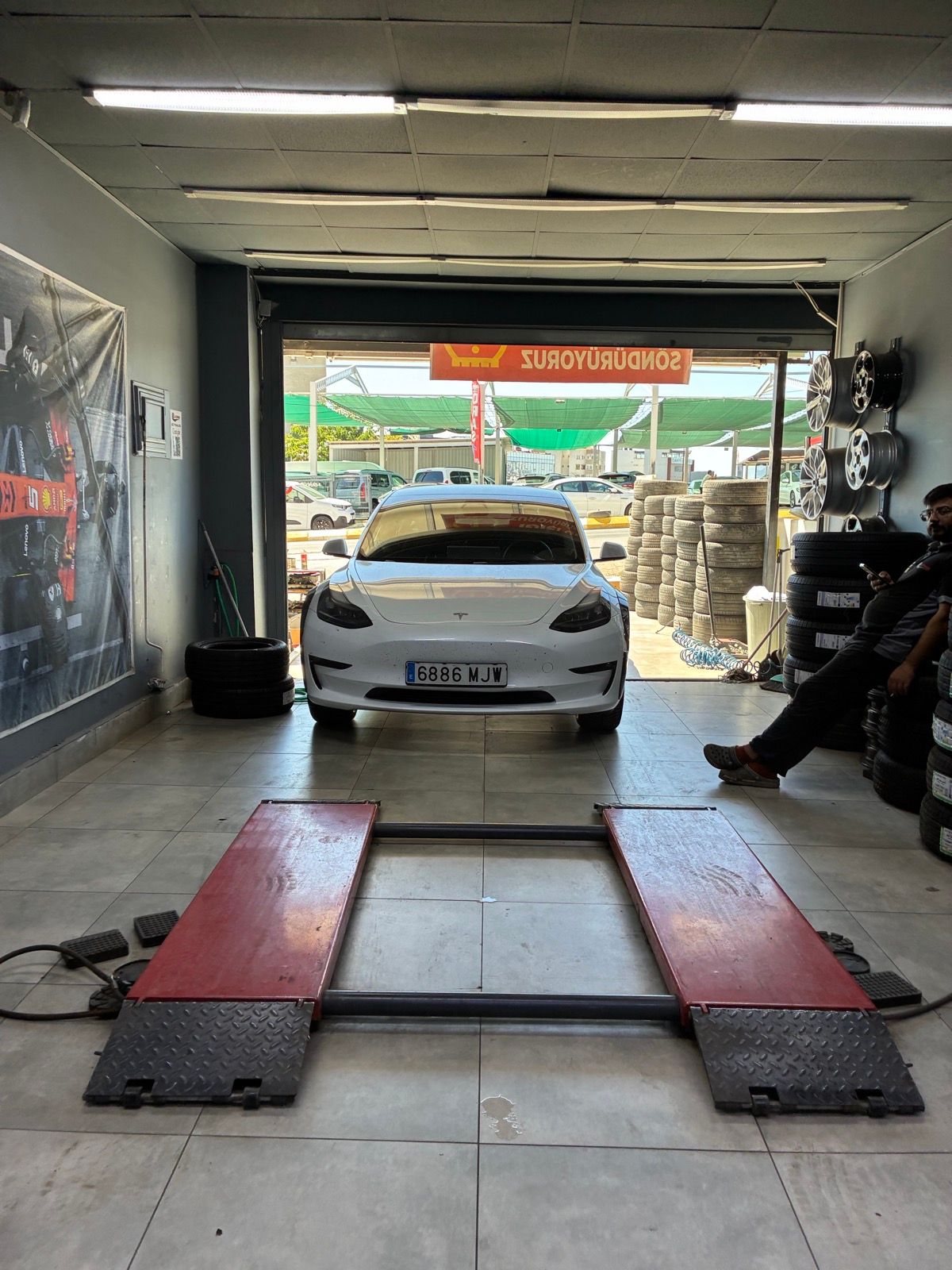 Tesla Model 3 at LastikMan Istanbul during wheel alignment