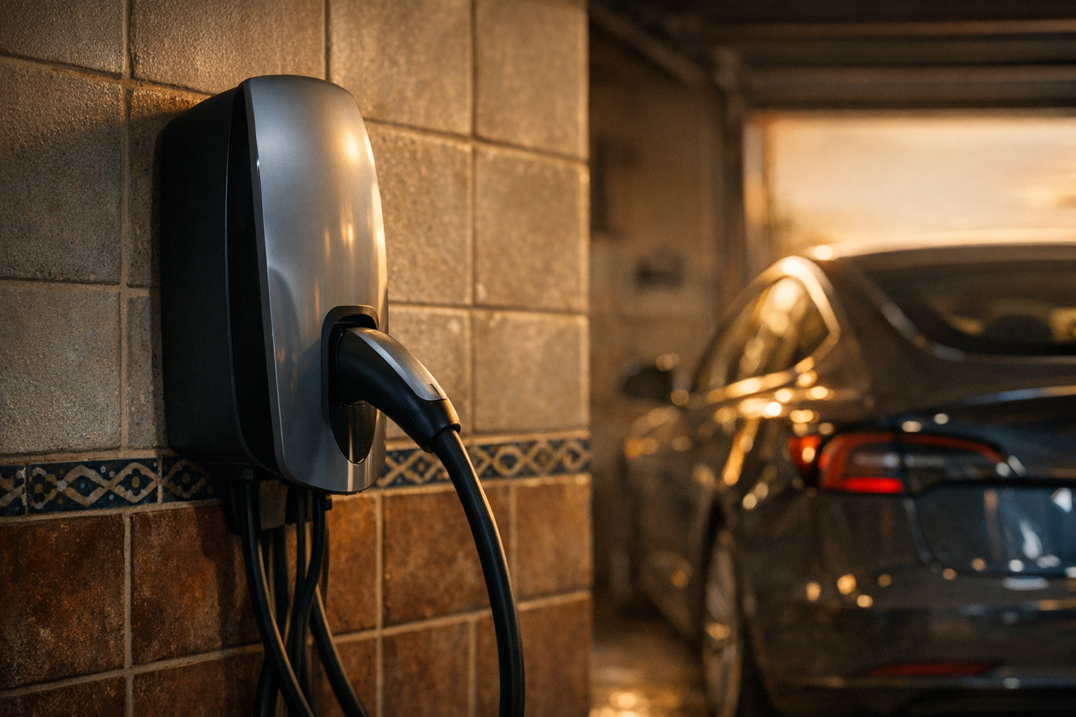 Tesla wallbox in a Spanish home garage