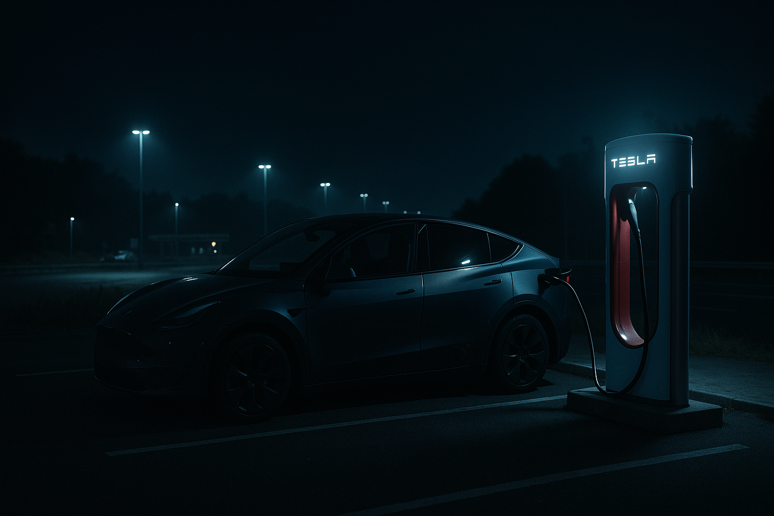 Tesla Model Y cargando en Supercargador durante viaje largo