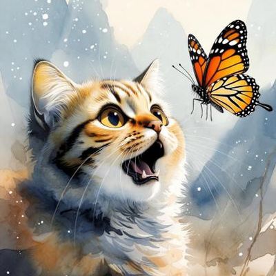 le chaton regarde le papillon
