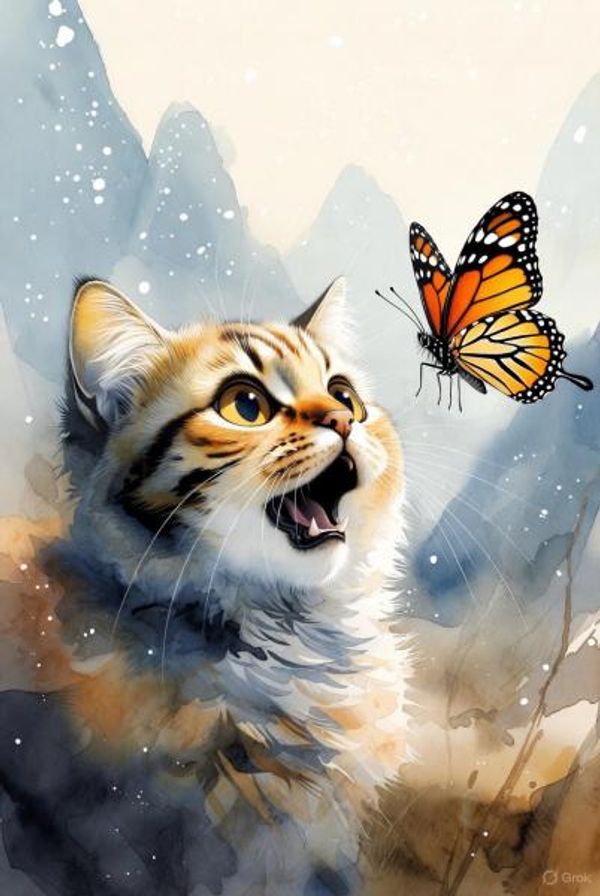 le chaton regarde le papillon
