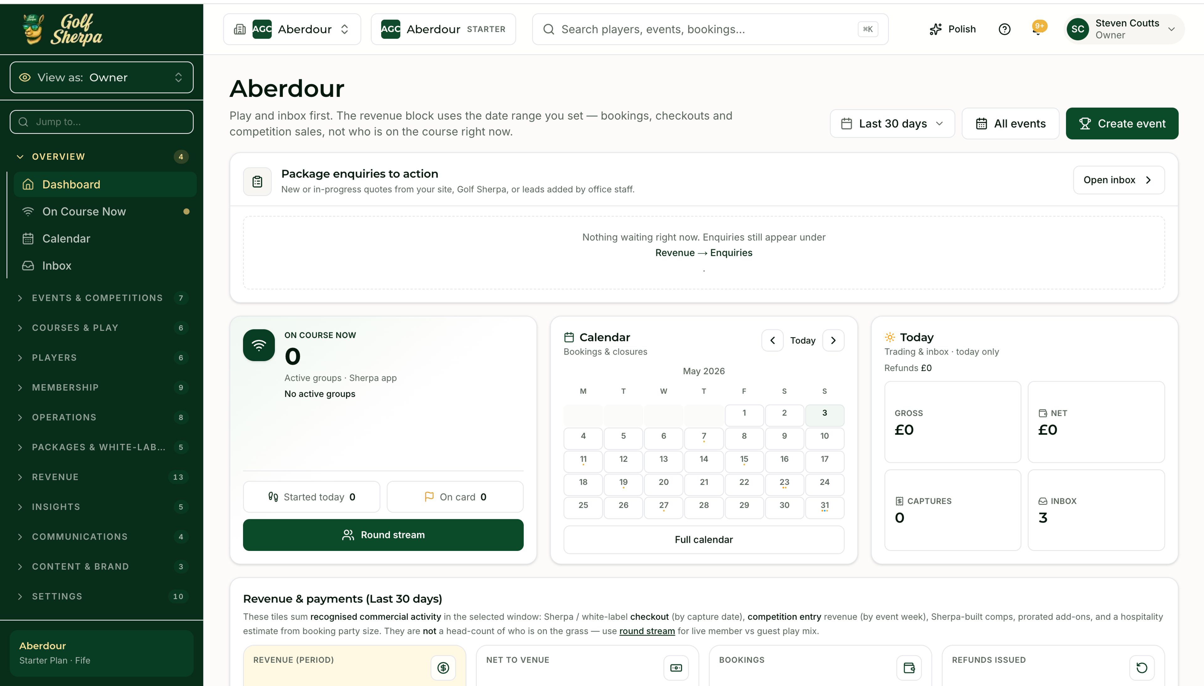 Venue management software — product screenshot