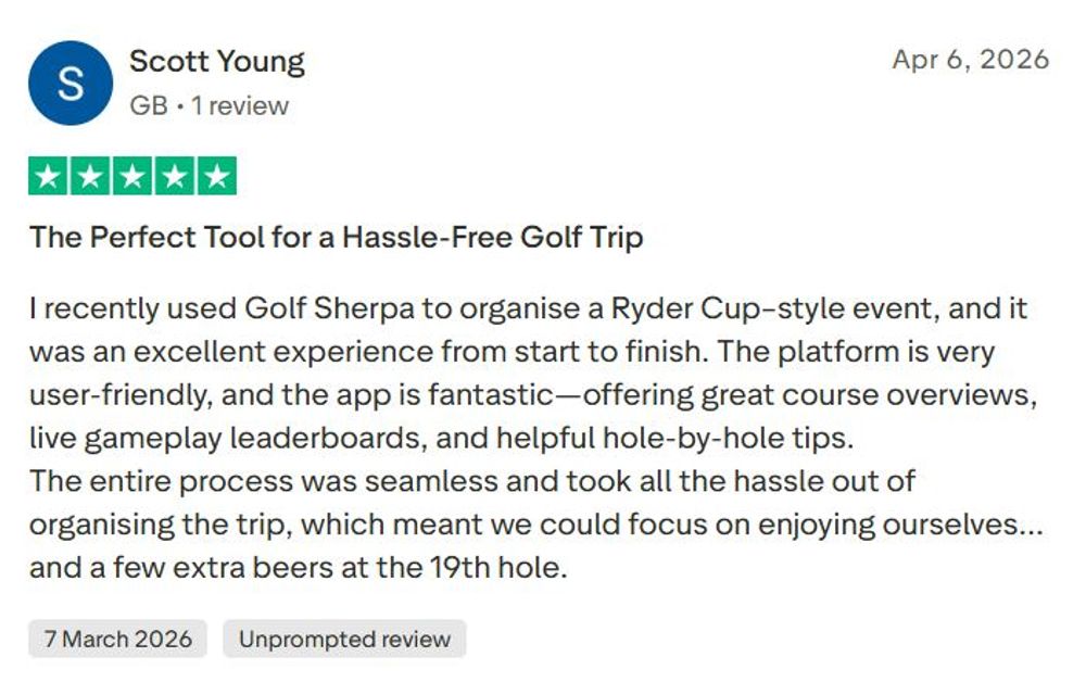TrustPilot 5 star review - Team event