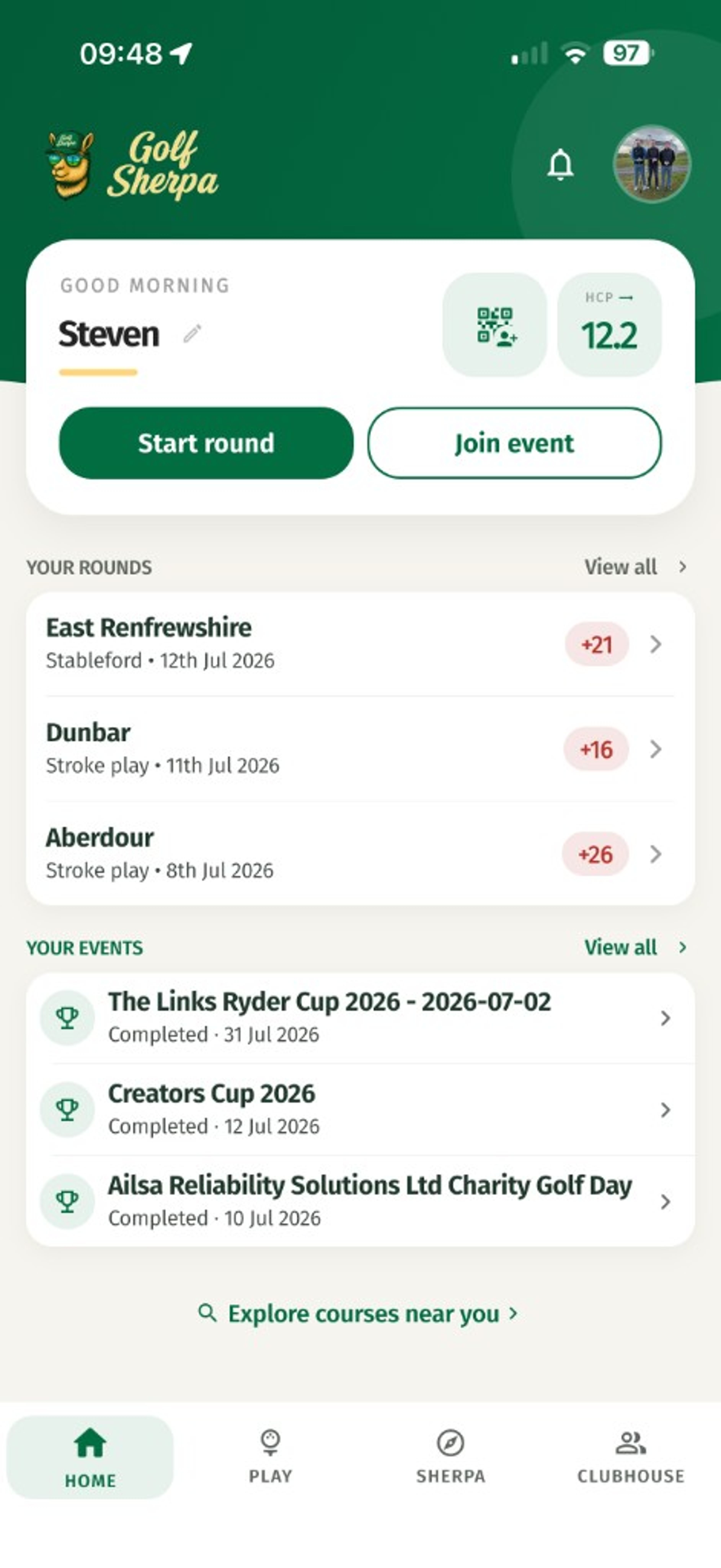 Your golf hub screenshot