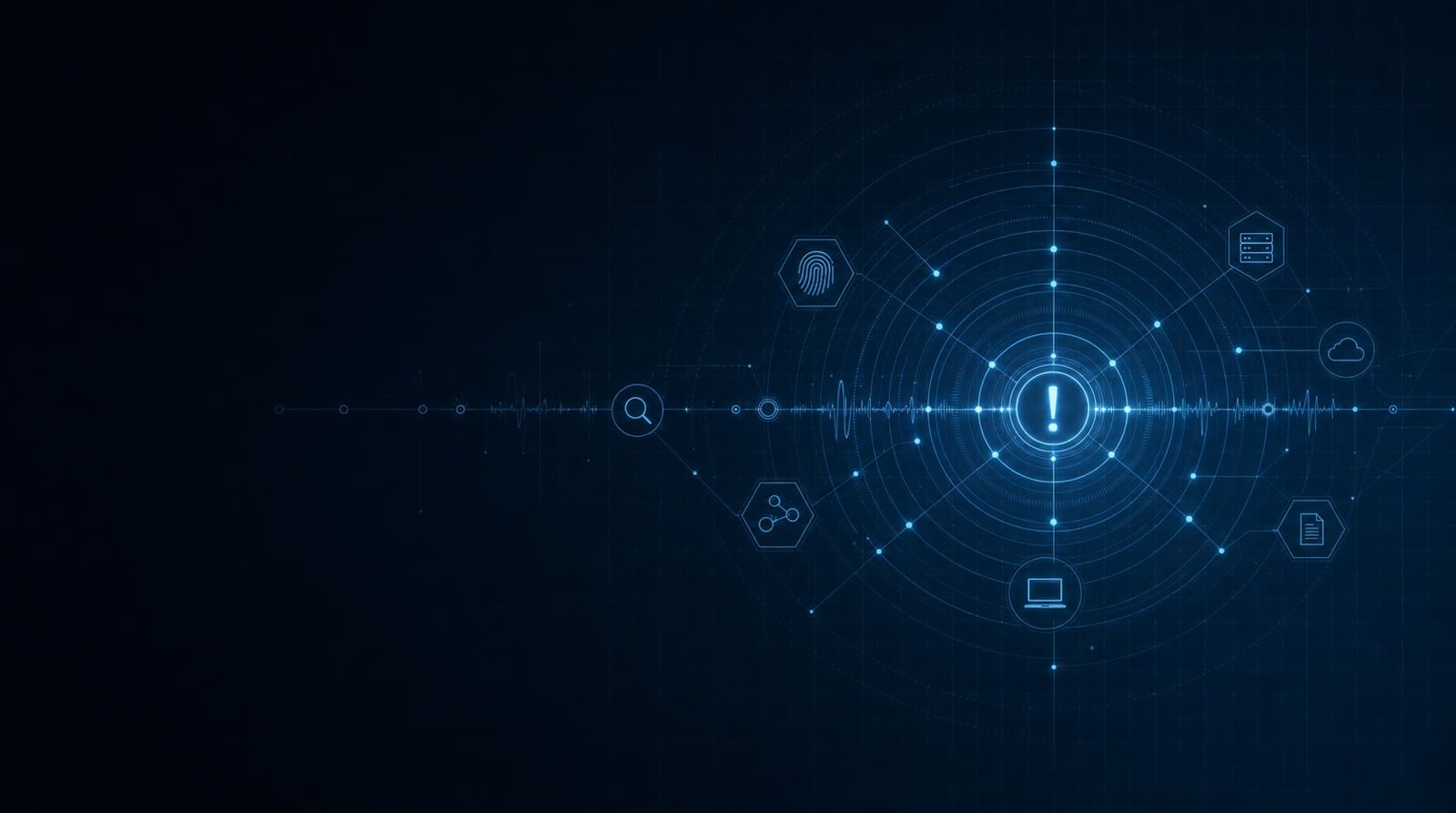 Pulsing alert signal with waveform and forensic nodes representing incident response