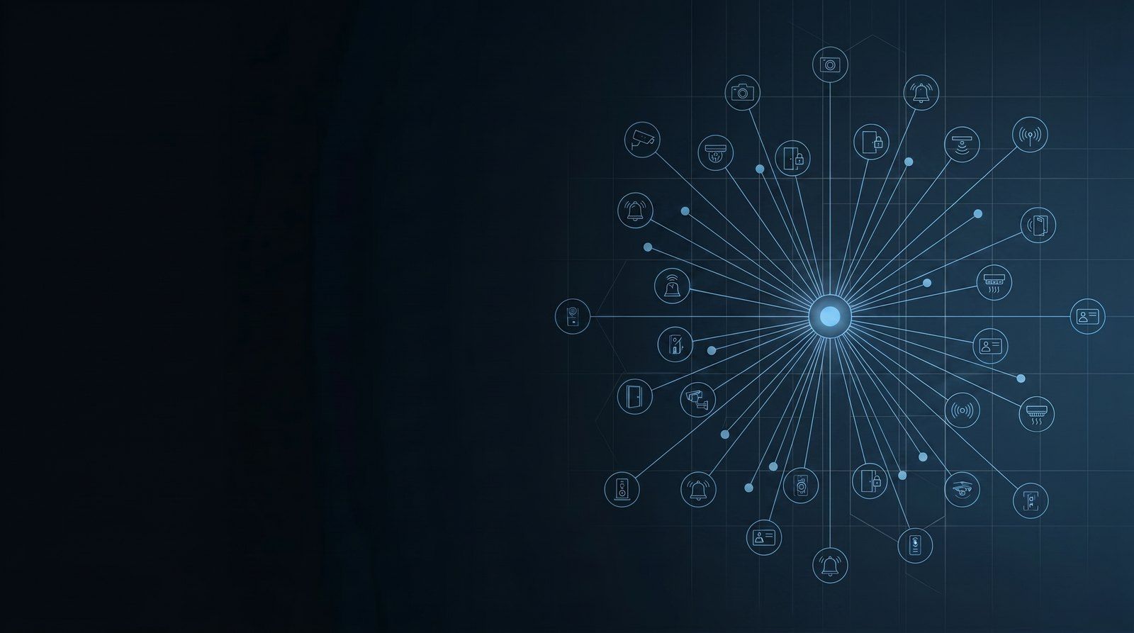 Integration hub of a hazard management system (PSIM): one core connecting many security subsystems.