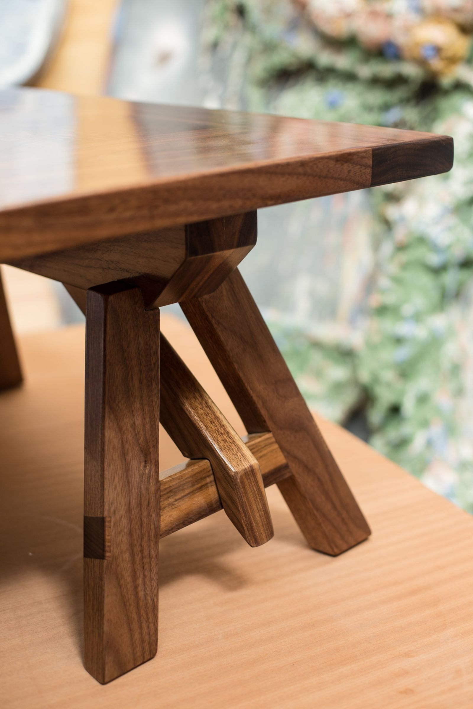 Detail of Walnut Sawhorse Table Joinery