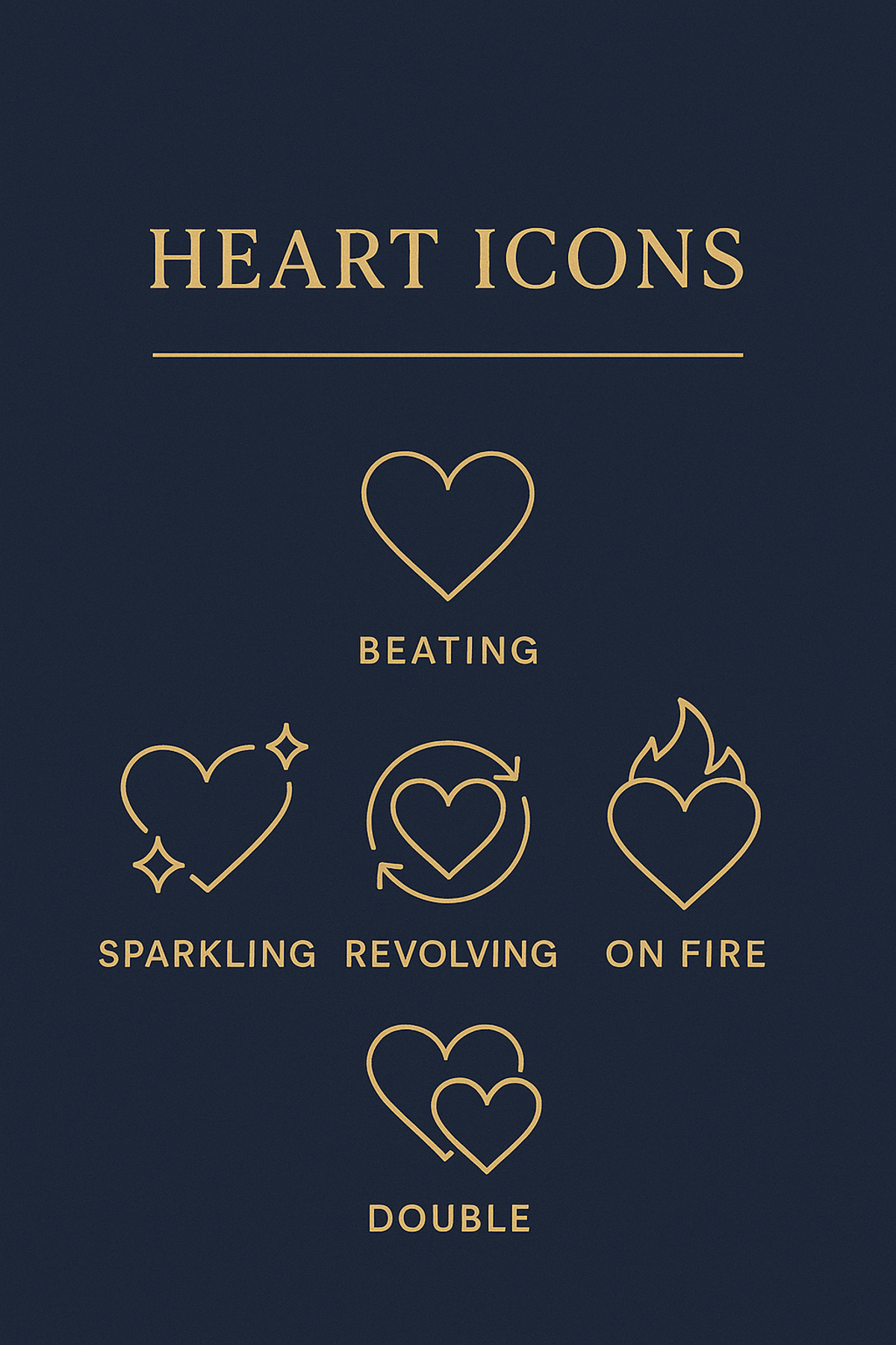 Infographic comparing five heart emoji meanings: beating, sparkling, revolving, on fire, and double heart