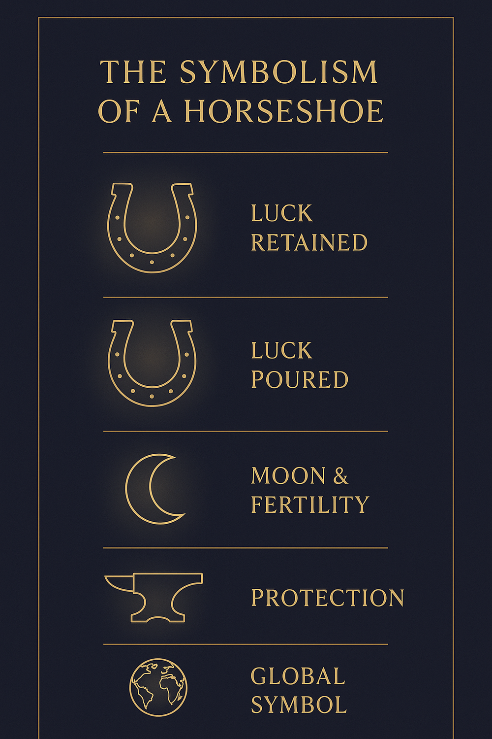 Infographic showing horseshoe symbolism: orientation, protection, and global meaning
