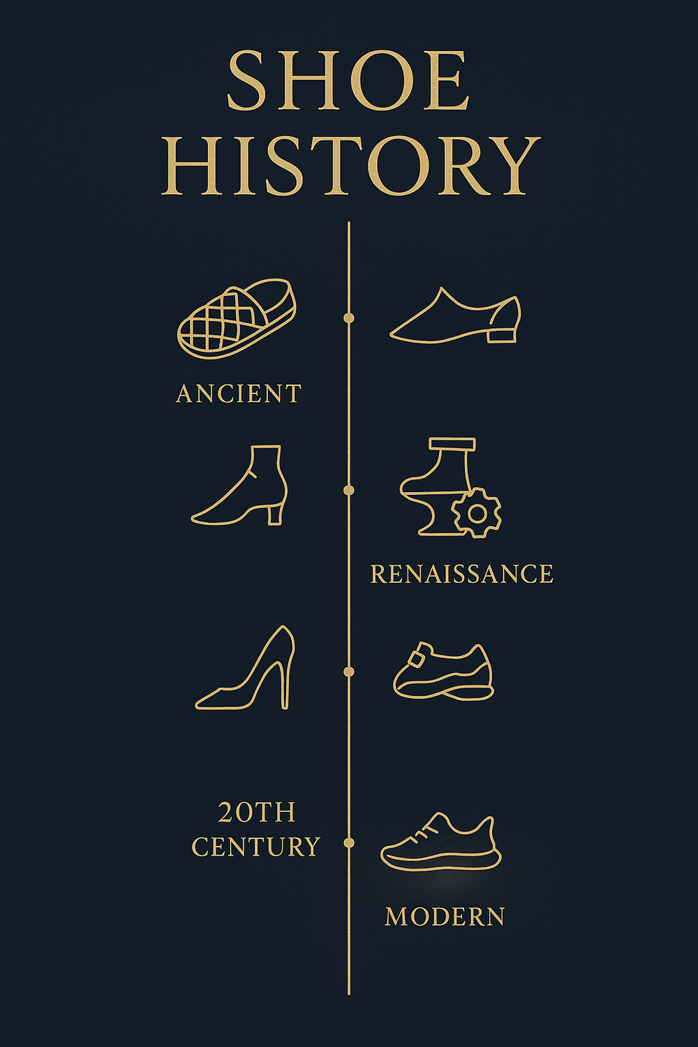Timeline infographic of the history of shoes from ancient to modern eras