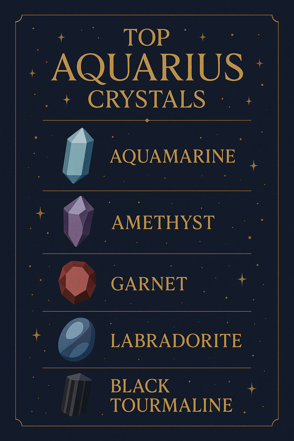 Infographic of top crystals and stones for Aquarius zodiac sign