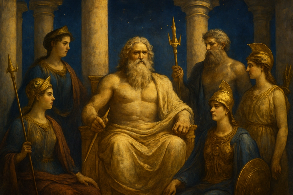 Zeus surrounded by the Olympian gods