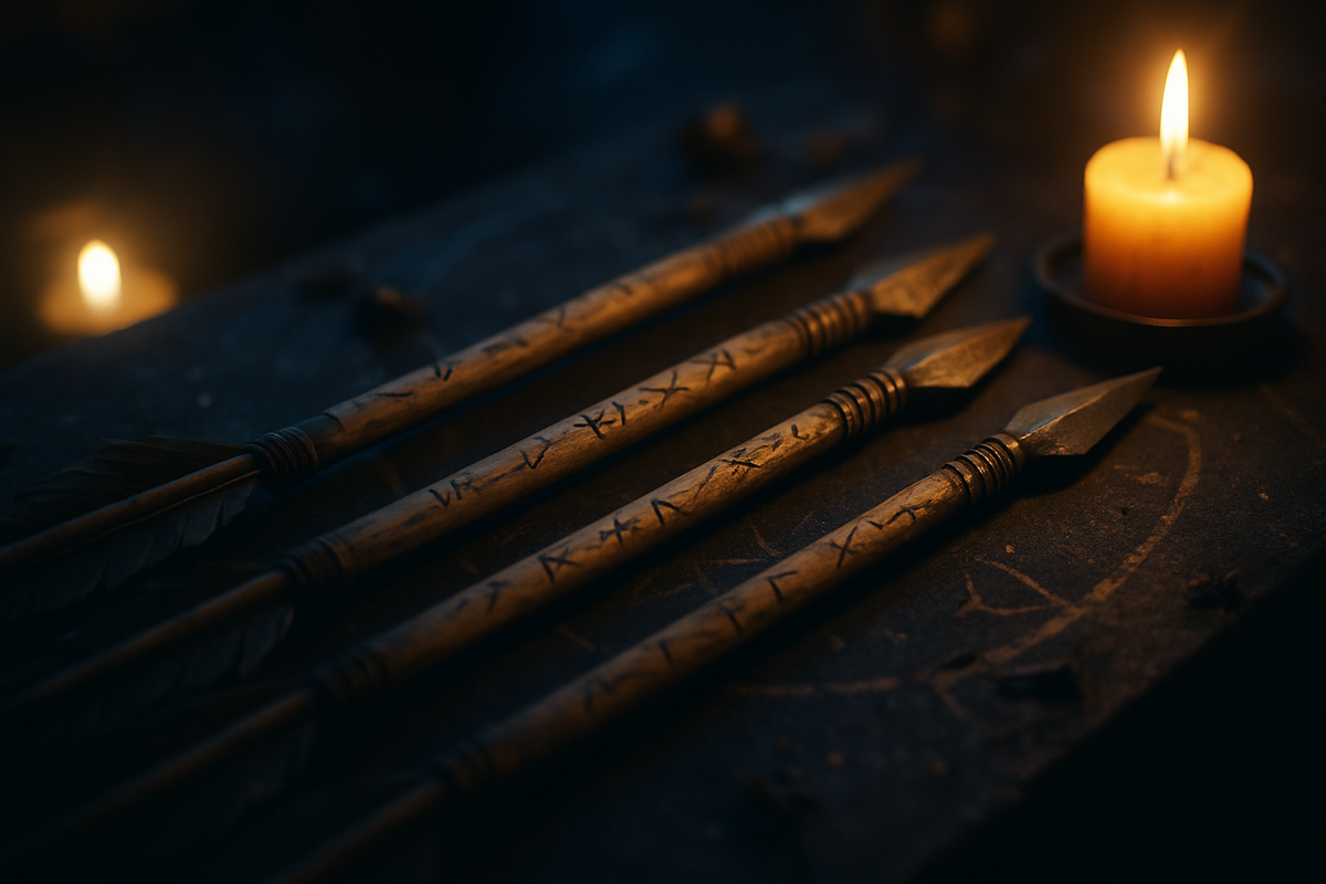 Arrows inscribed with symbols used in ancient belomancy divination