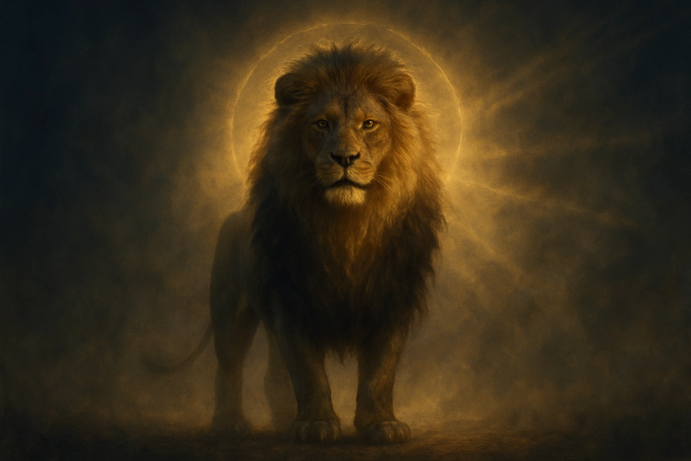 Lion glowing with golden light symbolizing spirit animal energy