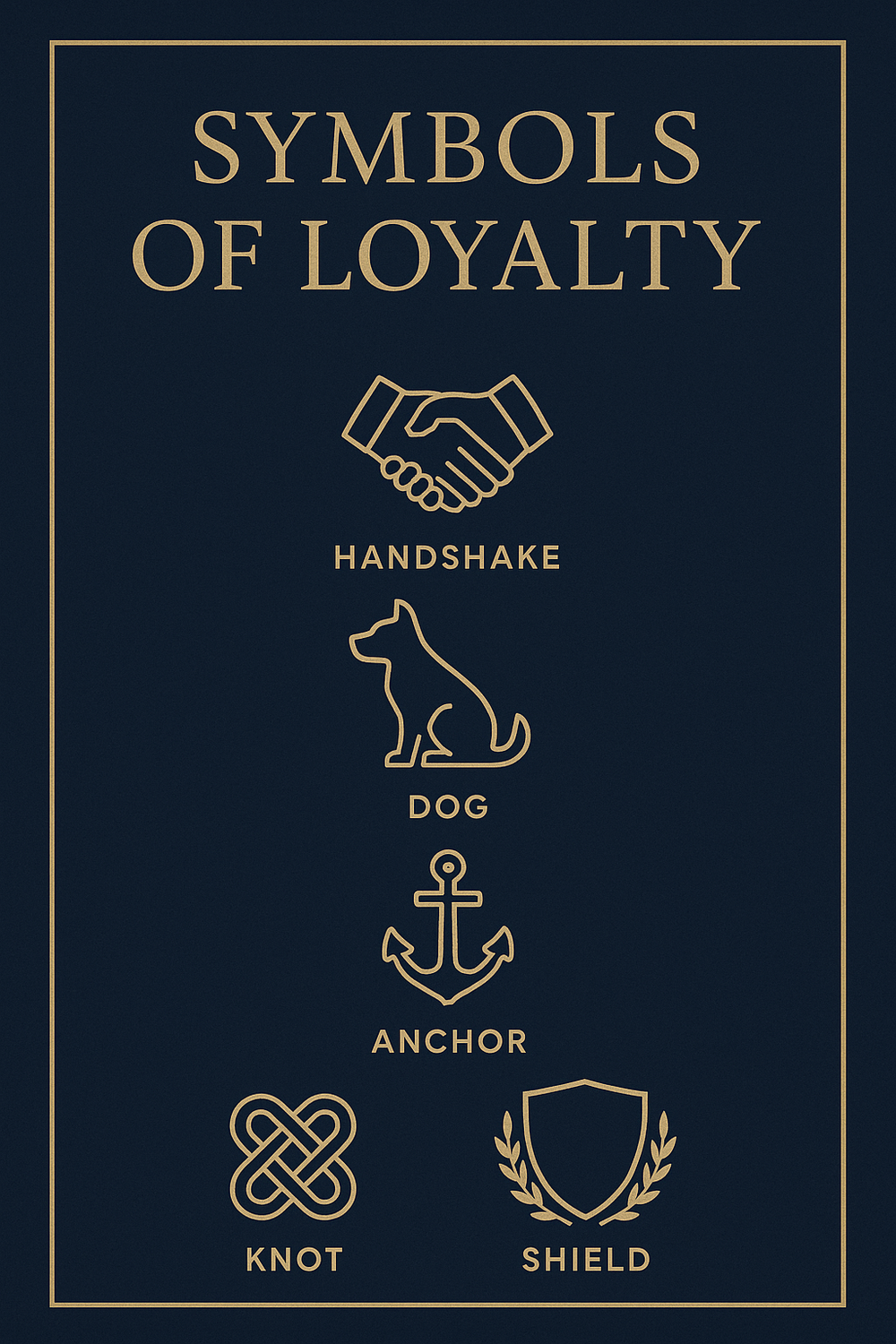 Infographic showing six categories of loyalty symbols including objects, colors, flora, fauna, astrology, and tattoos