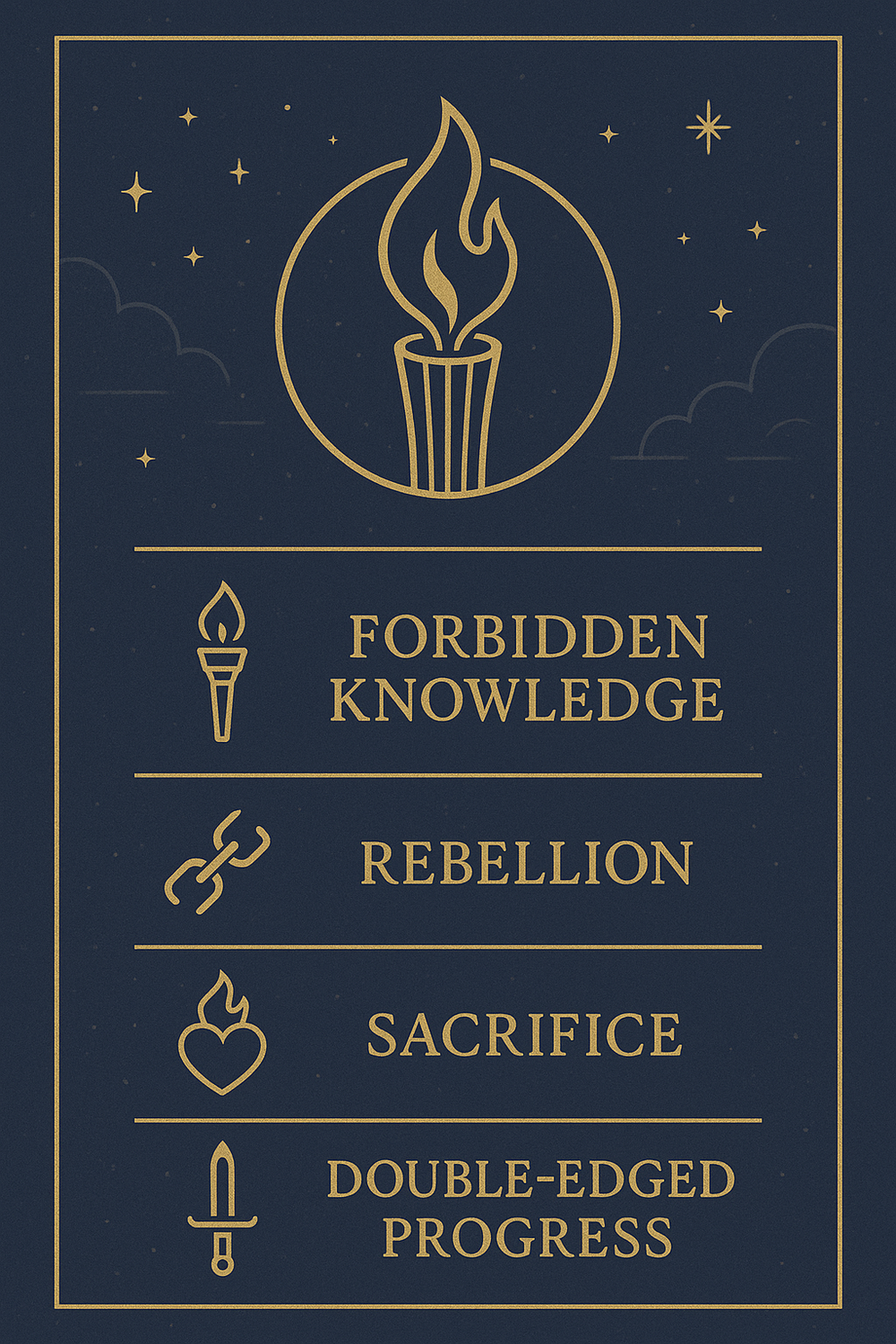 Infographic of the four core symbolic meanings of Prometheus
