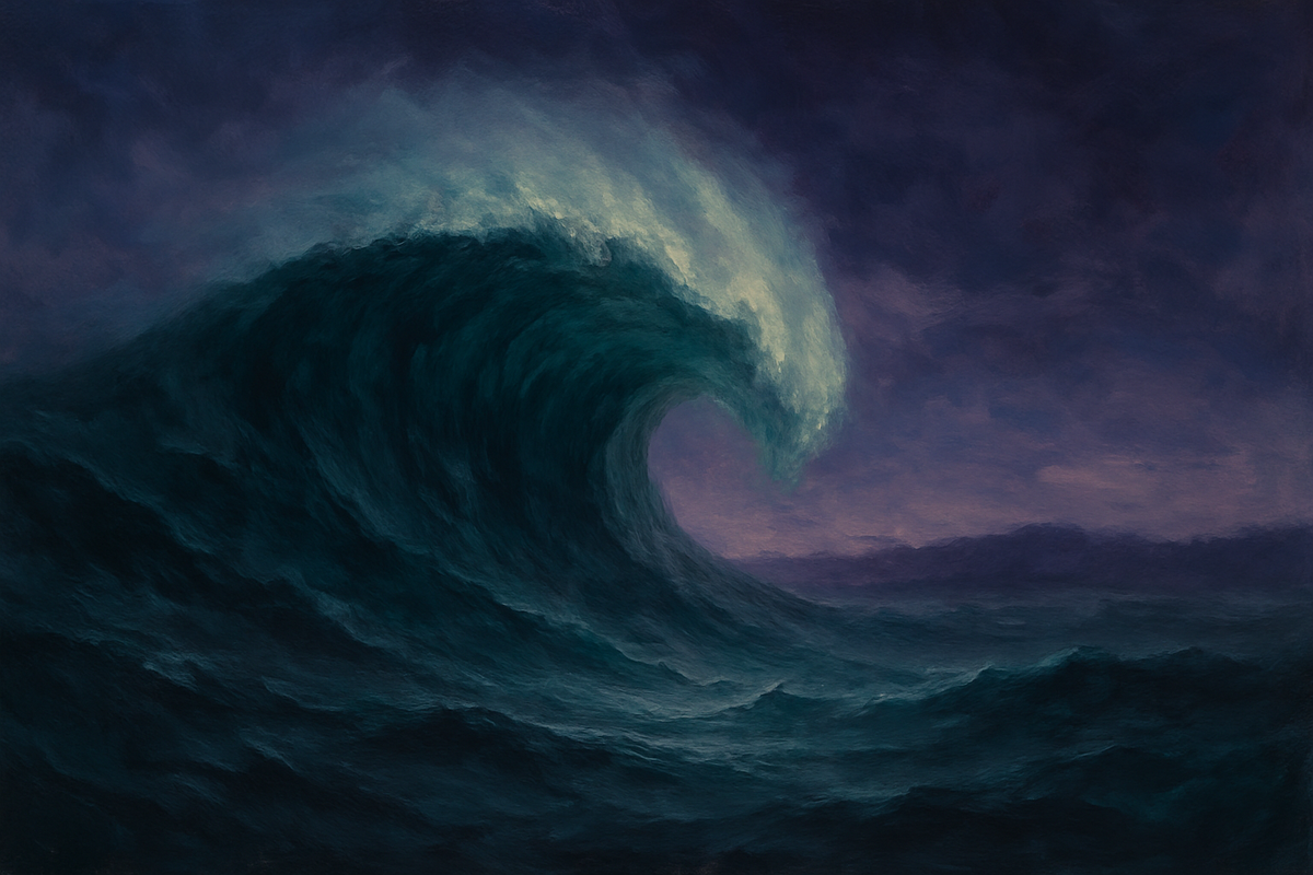 Powerful ocean wave symbolizing emotional upheaval and transformation in water dreams