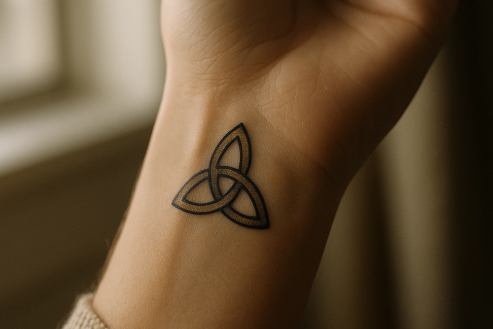 Triquetra tattoo on a woman's wrist