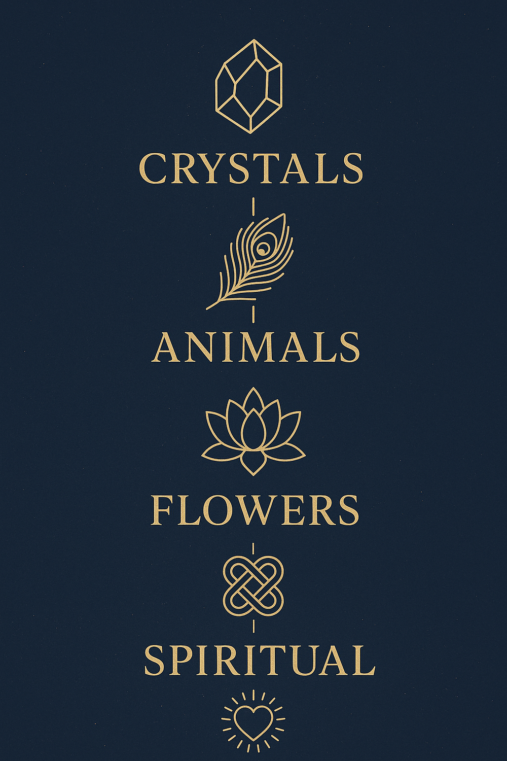 Infographic showing five categories of self-love symbols: crystals, animals, flowers, objects, spiritual