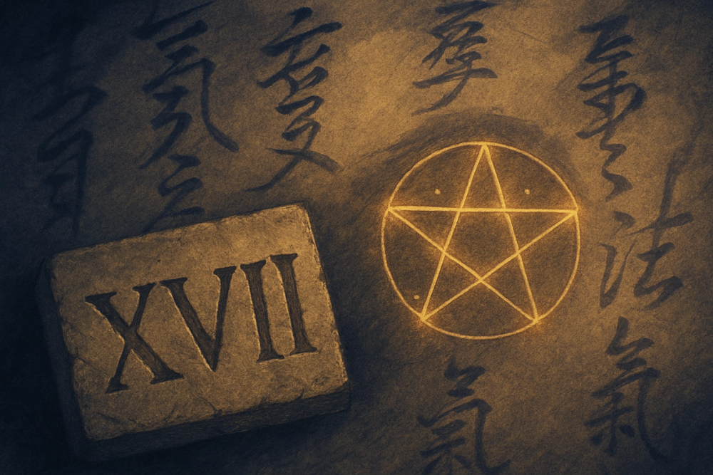 Symbolic representation of Italian, Pythagorean, and Chinese numerology traditions surrounding the number 17