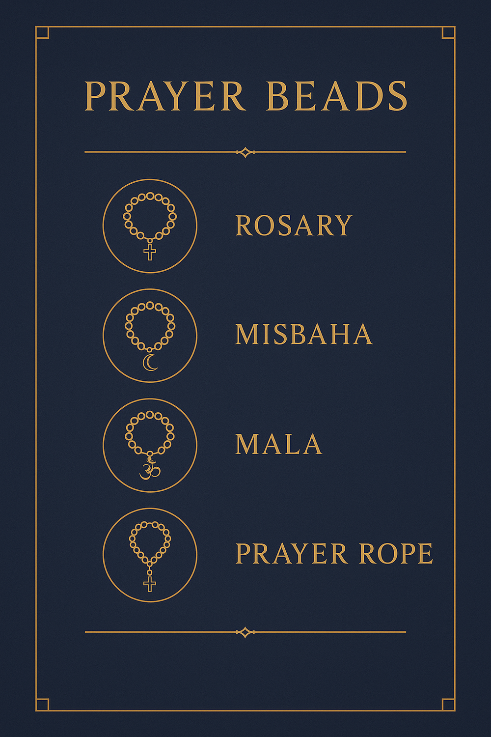 Infographic comparing prayer bead traditions across world religions