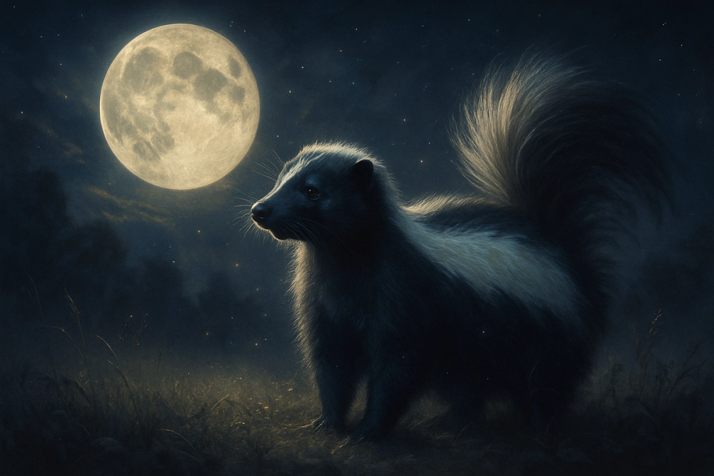 Skunk seen at night under moonlight symbolizing hidden strength