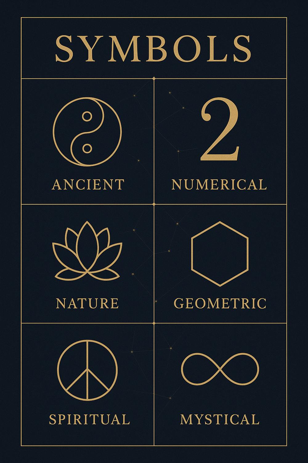 Infographic showing six categories of balance symbols