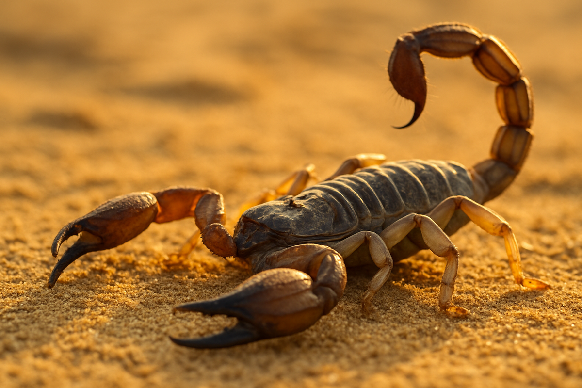 Close-up photo of a desert scorpion symbolizing protection and danger
