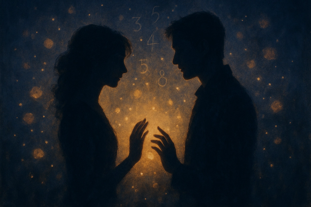Twin flame couple connecting spiritually under the influence of angel number 0707