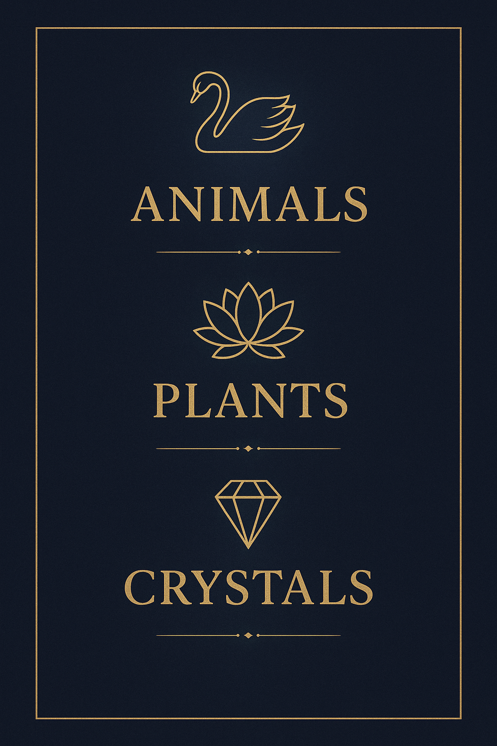 Infographic showing four categories of integrity symbols: animals, plants, crystals, and objects
