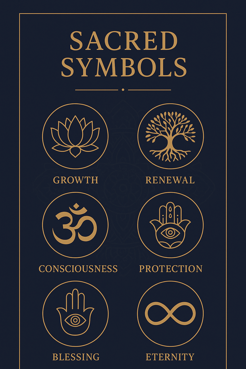 Infographic of six powerful spiritual symbols and their meanings