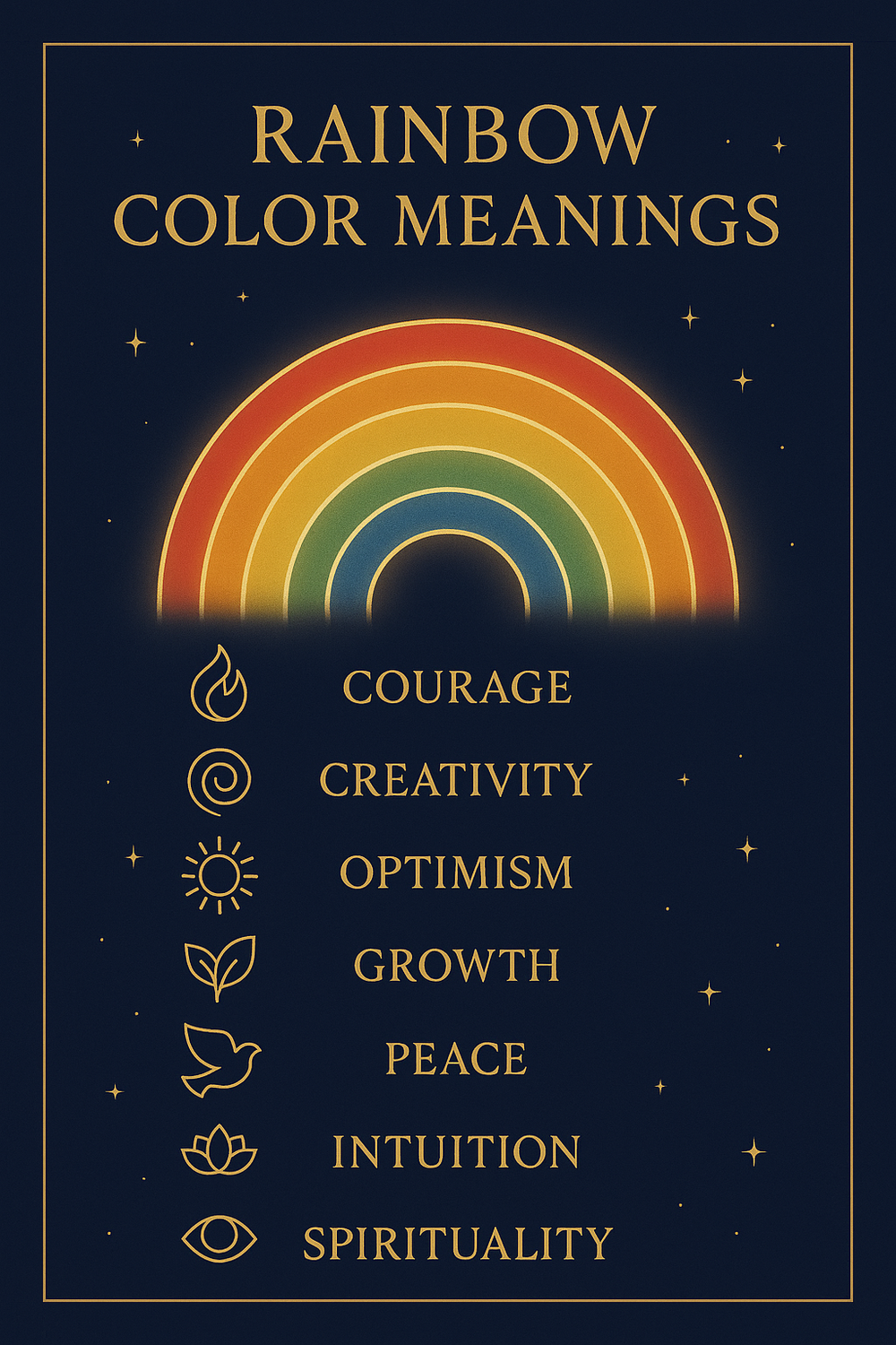 Infographic of the seven rainbow colors and their symbolic meanings